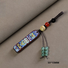 Chinese Style Painted Sandalwood 'Good Luck' Keychain & Phone Charm