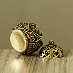 Tibetan Lotus Copper Incense Burner – Separated dome lid and lotus bowl, antique brass finish