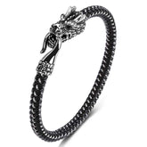 Dragon Protection Bracelet - Dragon head clasp on two-tone woven metal band, Protective
