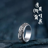 Tibetan PiXiu Ring – Silver rotatable band with Om Mani Padme Hum, spiritual jewelry