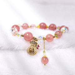 Natural Strawberry Quartz Crystal Money Bag Charm Positive Bracelet