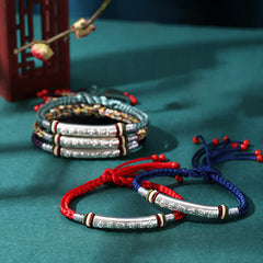 Om Mani Padme Hum Red String Bracelet – Multiple colored cords with silver mantra beads, variety set