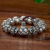 Om Mani Padme Hum Bracelet – Single silver mantra bracelet on wood, lotus guru bead