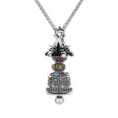 Tibetan Vajra Bell Pendant – Studio shot on white, full front of mixed-metal ghanta bell, Buddha necklace