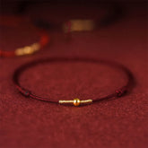 925 Sterling Silver Golden Bead Protection Rope Bracelet – Dark Red / Wrist Circumference 15-20cm, front view, healing bra...