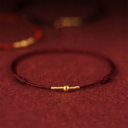 925 Sterling Silver Golden Bead Protection Rope Bracelet – Dark Red / Wrist Circumference 15-20cm, front view, healing bra...