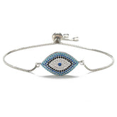 Evil Eye Healing Bracelet – Adjustable silver chain bracelet with nazar evil eye, protection jewelry