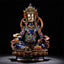 Yellow Jambhala Copper Statue – front view wealth Bodhisattva seated holding mongoose, copper figurine
