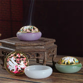 Nine-Tailed Fox Liuli Crystal Incense Burner - Three color variants on wood with smoke, liuli incense burner