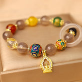 Gray Agate Mani Padme Hum Bracelet - Front view of beaded bracelet with mantra bead, zen