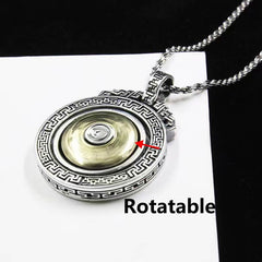 Double Dorje Vajra Rotatable Necklace – rotatable silver medallion with layered ring mechanism, spinner pendant