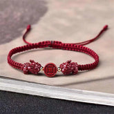 Cinnabar PiXiu Copper Coin Red String Bracelet – Red cord with two cinnabar PiXiu and copper coin, protection jewelry