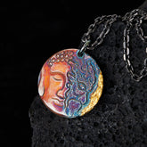 999 Sterling Silver 24K Gold Half Demon Half Buddha Compassion Necklace Pendant – Front view pendant, silver necklace amulet