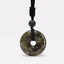 Lucky Coin Pendant Healing Crystal Gemstone Necklace – Mossy green and burgundy dragon blood jasper donut pendant on black cord