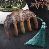 Green Sandalwood Koi & Lotus Tassel Comb – Chacate Preto Wood Plum Blossom, image 1