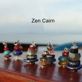 Zen Cairn Crystal Pendant – colorful stacked stone pendants with turquoise red amber beads on dark background, crystal jew...
