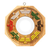 Peach Wood Bagua Mirror - octagonal feng shui mirror with colored eight trigrams on fabric, protection decor