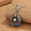 Double Dragon Copper Necklace – Oxidized silver dragon medallion with red blue enamel, harmony ball, kraft display