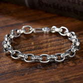Silver Om Mani Padme Hum Bangle – Curved on wood, engraved links, oxidized silver