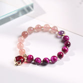 Natural Strawberry Quartz Love Bracelet – pink quartz magenta beads red fox charm white background