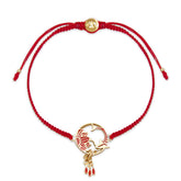 Tibetan Red String Koi Fish Bracelet – red braided cord with gold lotus koi charm and enamel teardrop dangles, luck
