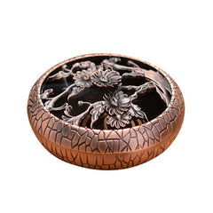 Plum Incense Burner - Copper bowl with chrysanthemum relief and cracked texture rim, bronze incense burner