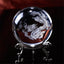Crystal Dragon Lotus Blessing - Laser etched dragon inside crystal sphere on ornate silver stand, Clarity