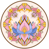 Tibetan Lotus Mandala Yoga Mat rolled edge close-up, teal geometric pattern with cushioned thickness, non-slip exercise mat