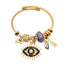 Gold Plated Stainless Steel Evil Eye Open Cuff Bracelet - Black