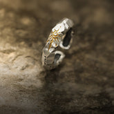 Self-Discipline Ring – Hammered Thai silver band with gold sun emblem on stone, focus jewelry