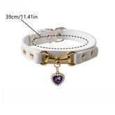 Adjustable PU Leather Dog Collar – White (Pink Heart), image 2, amulet necklace