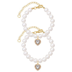 Pearl & Rhinestone Pet Collar Princess Style Crystal Heart Pendant for Cats Dogs