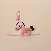 Feng Shui Leather Horse Keychain – White PU leather horse with black mane and tan saddle, cute bag charm
