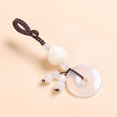Agate Chalcedony Safety Knot Keychain – white agate Ping An Kou with white lotus bead and cord