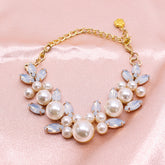 Princess Crystal Pearl Pet Collar - pearl and opalescent marquise crystal bib necklace, pink satin backdrop