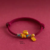 Year of the Horse Bracelet – Red cord gold horse charm with Fu tag on red, zodiac jewelry