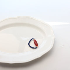 Bague en lapis-lazuli de style Dunhuang avec bague et bracelet en agate rouge