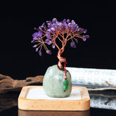 Citrine Money Tree – Purple amethyst in green ceramic pot, desk wealth decor