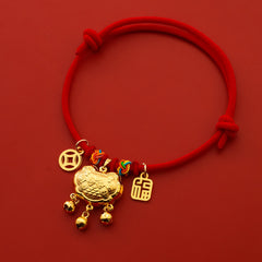 New Year Lucky Lock Bell Collar Gold Red Pet Cat Dog Safe Keeper Necklace