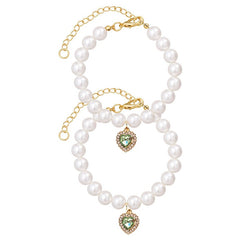 Pearl & Rhinestone Pet Collar Princess Style Crystal Heart Pendant for Cats Dogs
