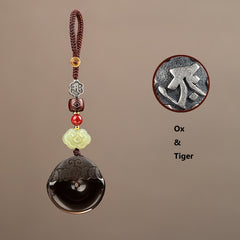 Porte-clés Pixiu en obsidienne de glace naturelle représentant les 12 animaux du zodiaque chinois (cheval) pour une année faste