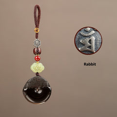 Porte-clés Pixiu en obsidienne de glace naturelle représentant les 12 animaux du zodiaque chinois (cheval) pour une année faste