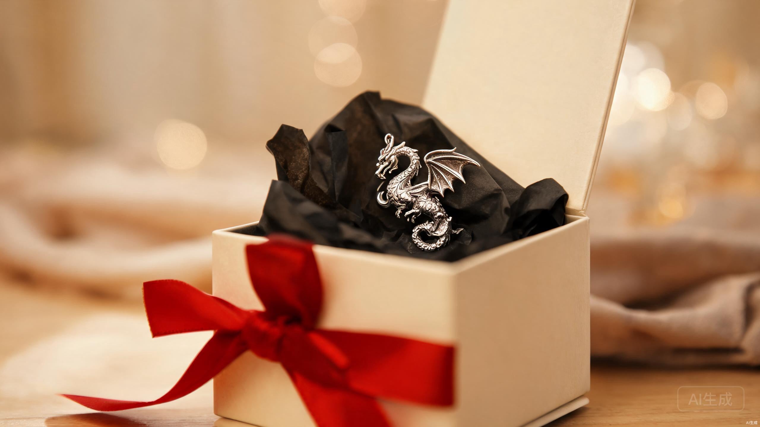 Dragon jewelry gift box with sterling silver dragon pendant inside