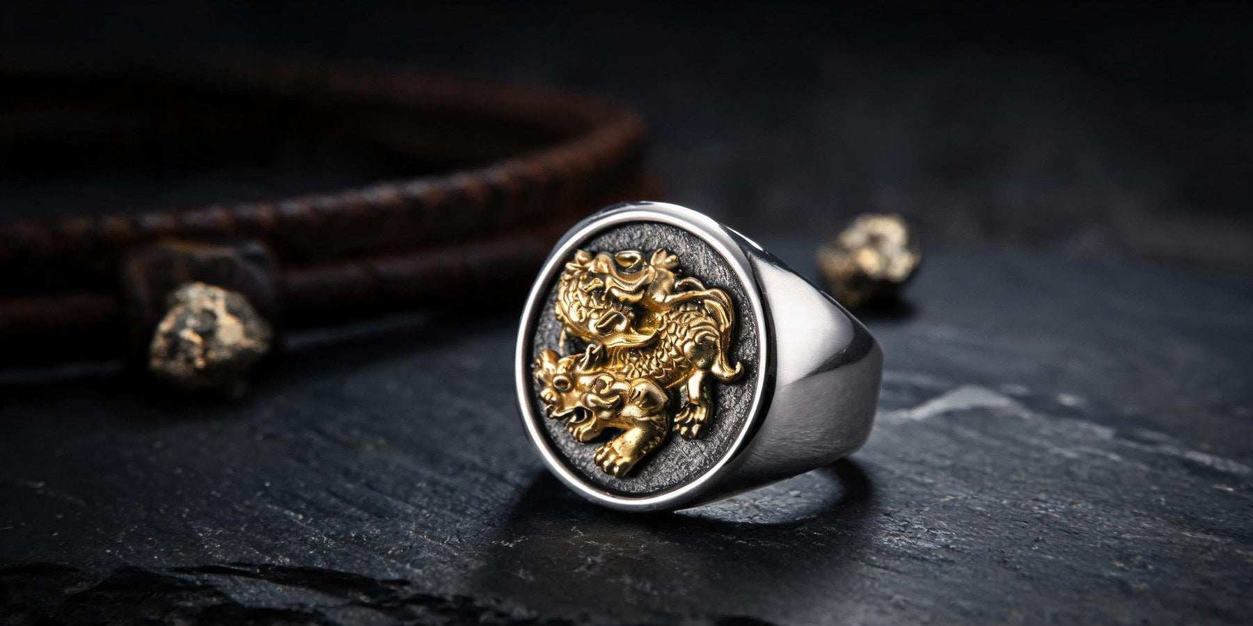 Prosperity symbol jewelry with Pixiu and warm gemstone details