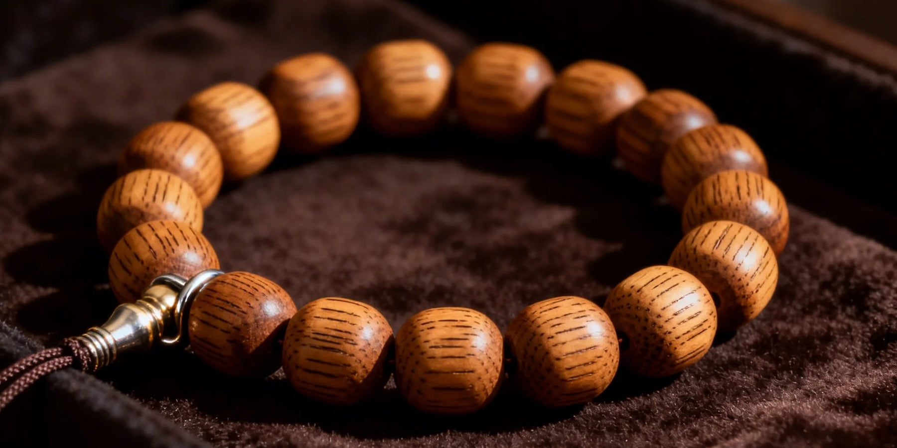Buddha beads: 108 mala beads in bodhi seed and wood on a neutral background