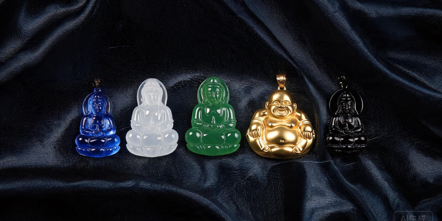 Buddha figures compared: Guanyin, Maitreya and Shakyamuni pendants side by side