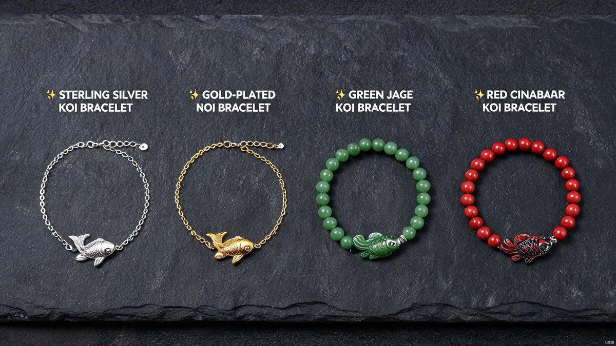 Koi Bracelet Materials & Care: Silver vs Gold-Plated vs Jade vs Cinnabar