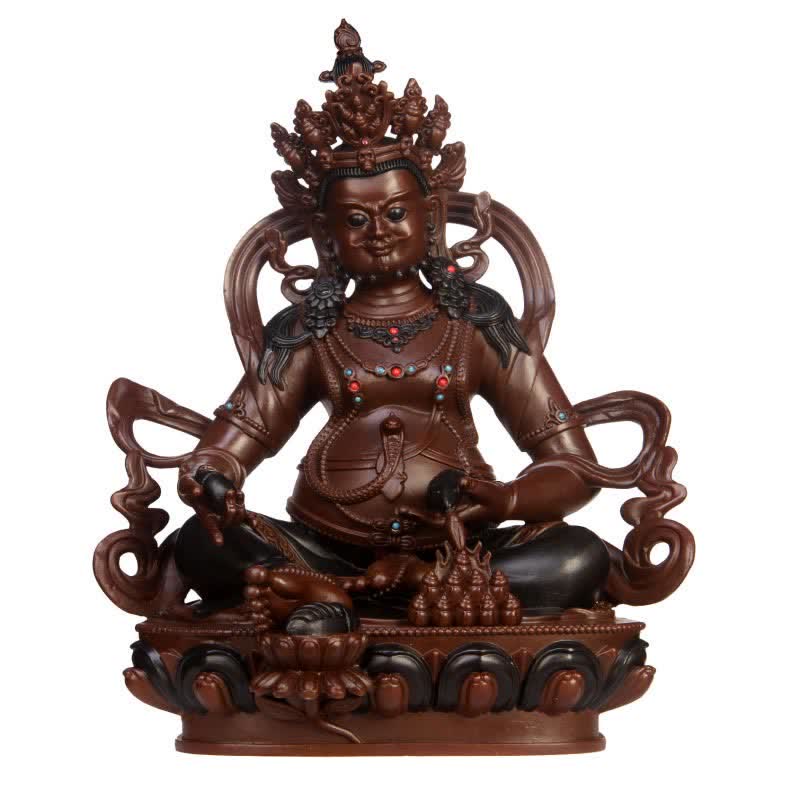 Yellow Jambhala Bodhisattva Copper Statue Home Office Decor – felt base on glass desk, modern office decor