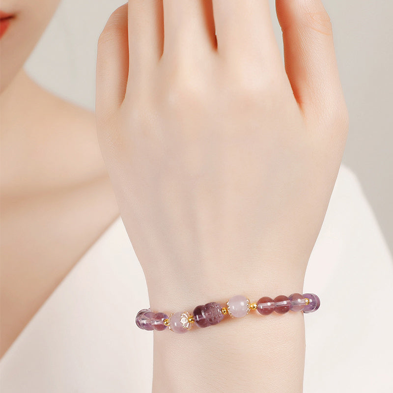 Amethyst PiXiu Bracelet – model wrist purple amethyst bead bracelet, inner peace healing