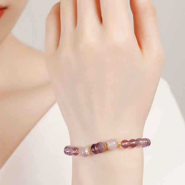 Amethyst PiXiu Bracelet – model wrist purple amethyst bead bracelet, inner peace healing